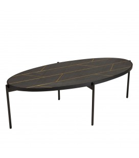 Table basse ovale 131x65cm effet pierre motifs dorés BESMA