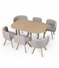 Ensemble table bois clair et 6 chaises tissu Osly XL