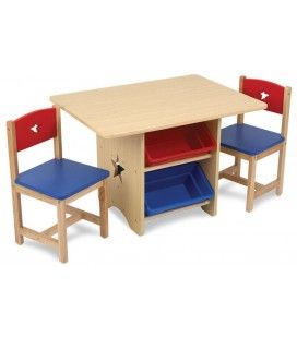 Table et 2 chaises pour enfants en bois avec rangements