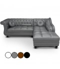 Canapé d'angle à droite en cuir PU Gris Chesterfield - 5 coloris - 