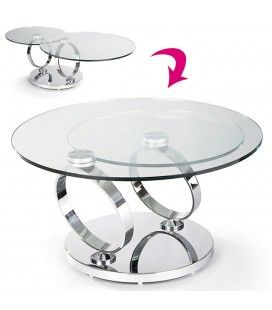 Table basse en verre trempé avec plateaux rotatifs Basila