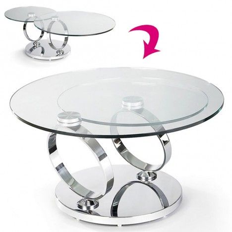 Table basse en verre trempé avec plateaux rotatifs Basila - 