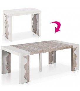 Table console extensible 10 couverts ivoire et chene Ariala